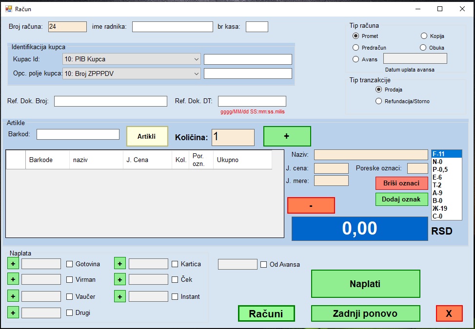 Kasa Middleware (Esir) 1.0 izdavanje računa